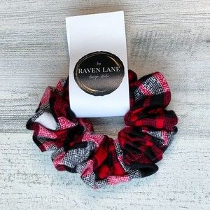 Red & White Flannel Scrunchie | Big Scrunchies Fashion Hair Ties Small Volume